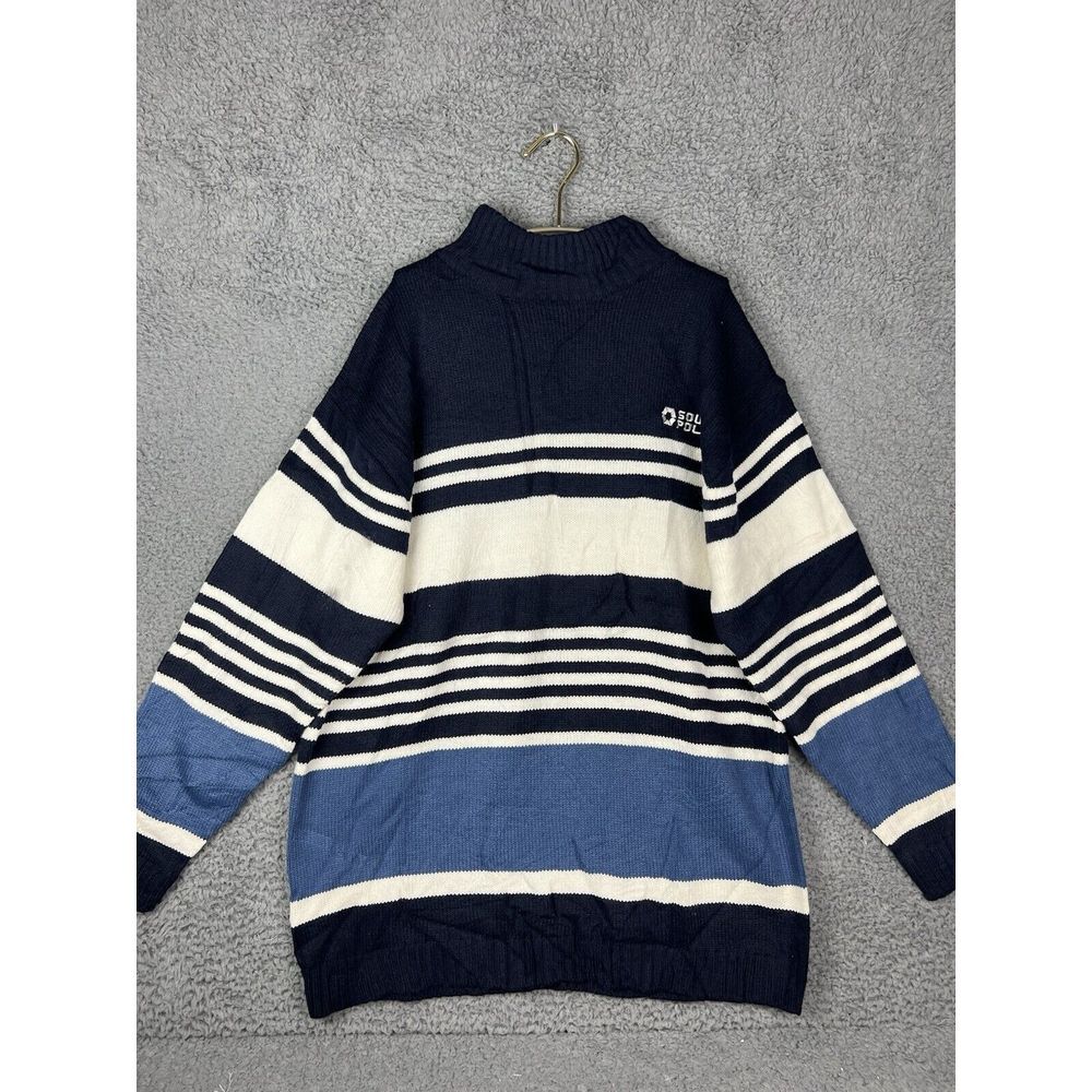 VTG Southpole Y2K Turtleneck Cable Knit Sweater Men's Size XL Blue/White Striped